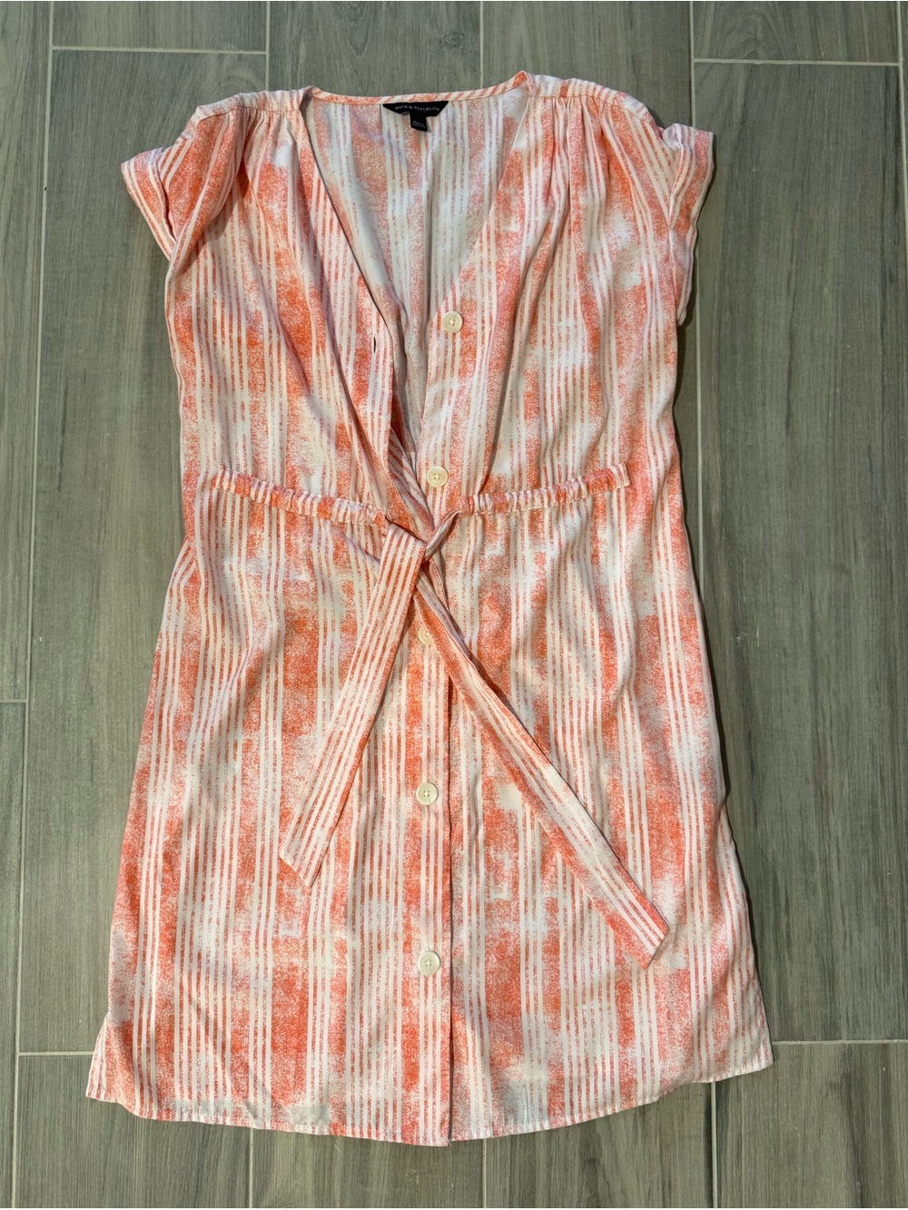 Rock & Republic Coral and White Striped Tie-Waist Mini Dress